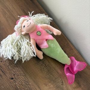 Douglas Cuddle Toy Pink Green Blonde Hair Mermaid Plush Doll great used conditio